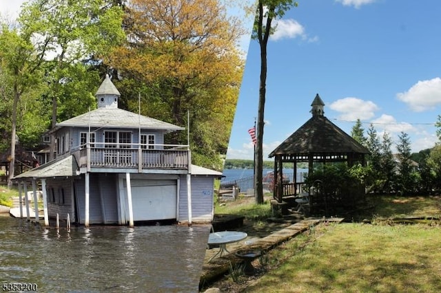 dock with a gazebo and a water view