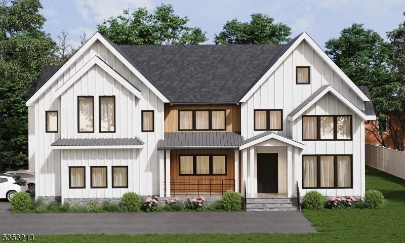 view of front facade with board and batten siding, roof with shingles, and a standing seam roof
