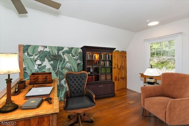 2252 Daniel Bray Hwy, Kingwood Twp, NJ 08559 - office with wood finished floors, a ceiling fan, and lofted ceiling