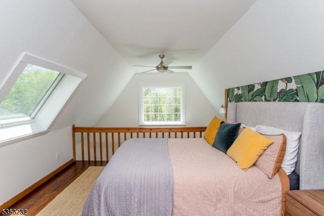 2252 Daniel Bray Hwy, Kingwood Twp, NJ 08559 - bedroom featuring ceiling fan, vaulted ceiling, and wood finished floors