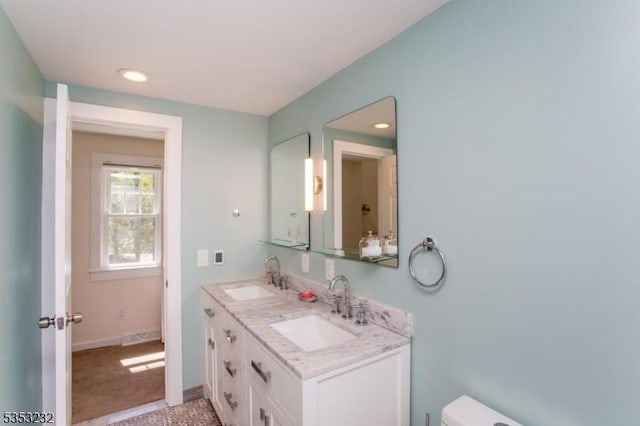 2252 Daniel Bray Hwy, Kingwood Twp, NJ 08559 - bathroom featuring a sink, baseboards, recessed lighting, and double vanity