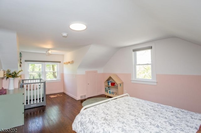 2252 Daniel Bray Hwy, Kingwood Twp, NJ 08559 - bedroom with visible vents, wood-type flooring, baseboards, and vaulted ceiling