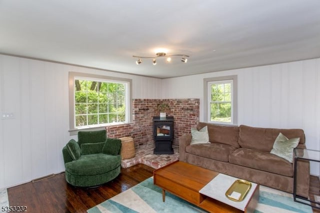 2252 Daniel Bray Hwy, Kingwood Twp, NJ 08559 - living room with a wood stove and wood finished floors