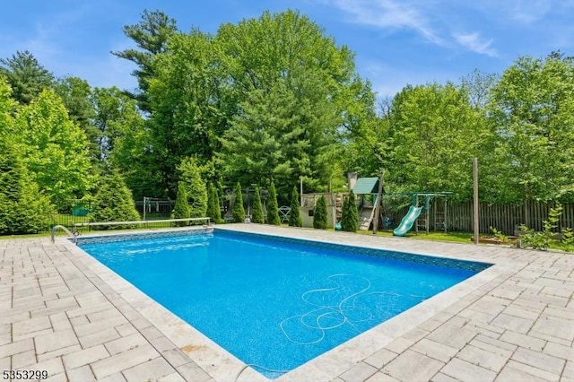 1231 Sunnyfield Ln, Scotch Plains Twp, NJ 07076 - view of pool with a playground and a patio
