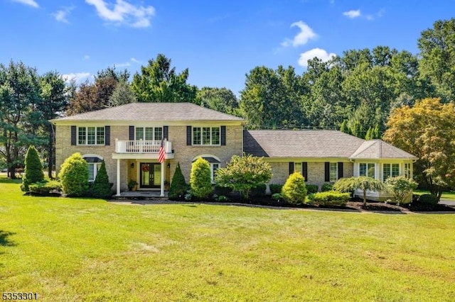 185 Flocktown Rd, Washington Twp, NJ 07853 - colonial house featuring a front yard, french doors, and a balcony