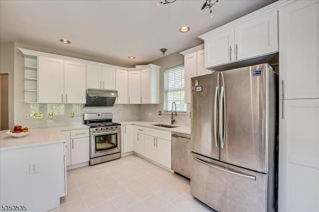 kitchen with white cabinetry, appliances with stainless steel finishes, decorative backsplash, and a sink
