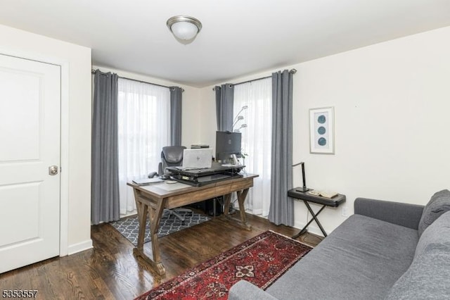 office with baseboards and wood finished floors