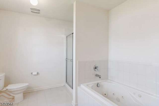 23 Schenck Ln, Franklin Twp, NJ 08873 - full bathroom featuring tile patterned floors, toilet, baseboards, visible vents, and a stall shower
