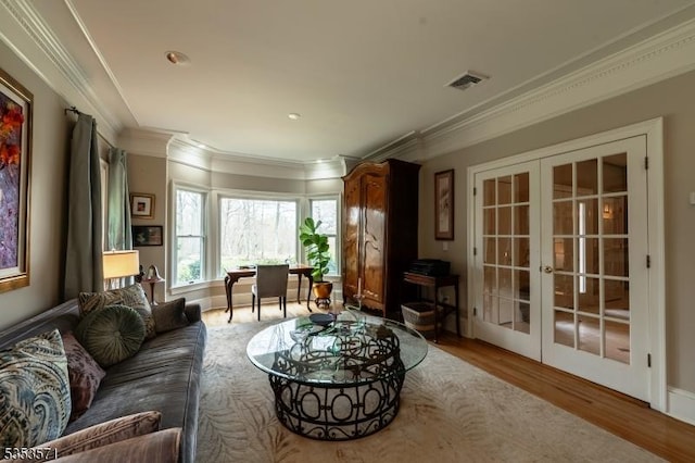 2 Natale Dr, Sparta Twp, NJ 07871 - sitting room featuring french doors, crown molding, wood finished floors, and visible vents