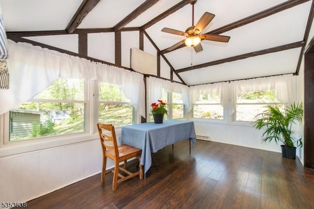 sunroom / solarium with plenty of natural light, visible vents, and beamed ceiling