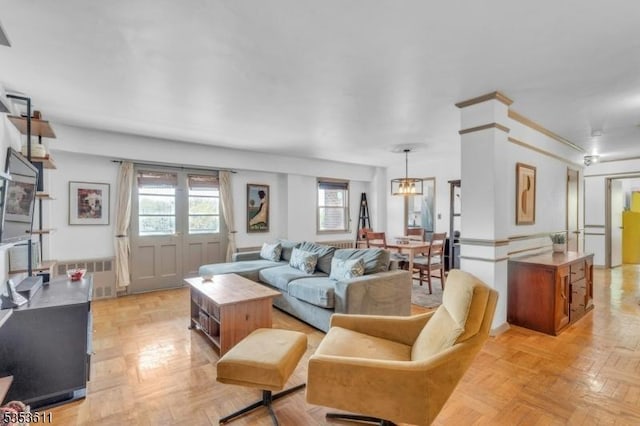 living area featuring radiator heating unit