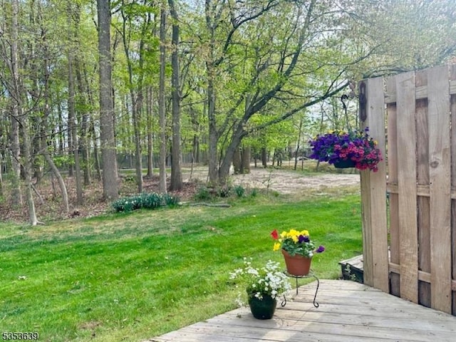 view of yard featuring a wooden deck