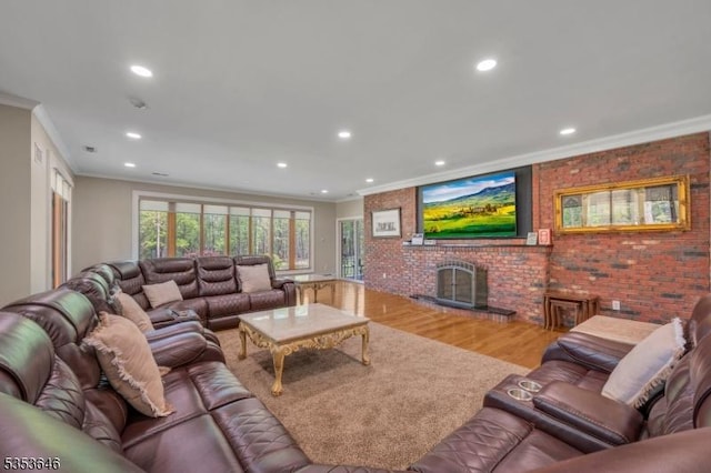 50 Perryville Rd, Union Twp, NJ 08867 - living area featuring recessed lighting, ornamental molding, wood finished floors, and a fireplace