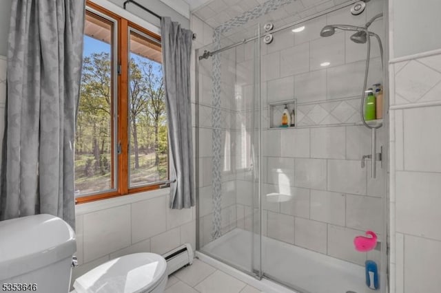 50 Perryville Rd, Union Twp, NJ 08867 - bathroom featuring toilet, a shower stall, and a baseboard radiator