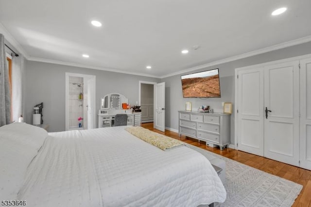 50 Perryville Rd, Union Twp, NJ 08867 - bedroom with recessed lighting, ornamental molding, and light wood-style flooring