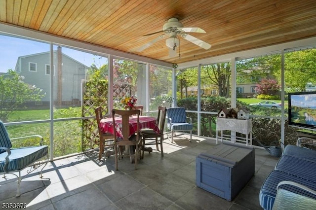 sunroom / solarium with ceiling fan