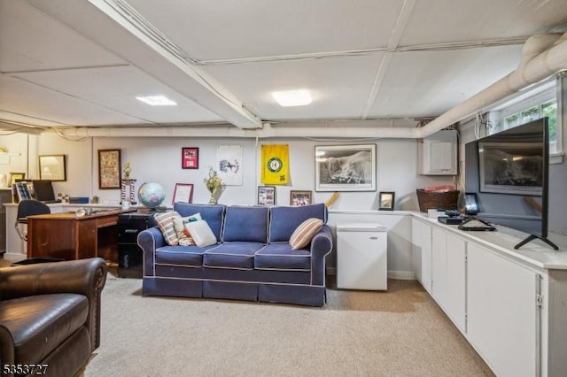 living room with light colored carpet