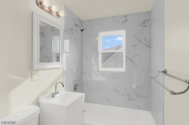 full bathroom with toilet, shower / tub combination, and vanity