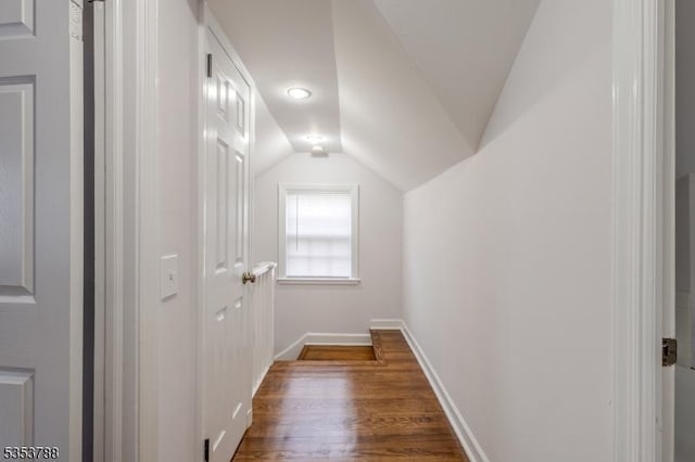 additional living space featuring recessed lighting, baseboards, dark wood finished floors, and lofted ceiling