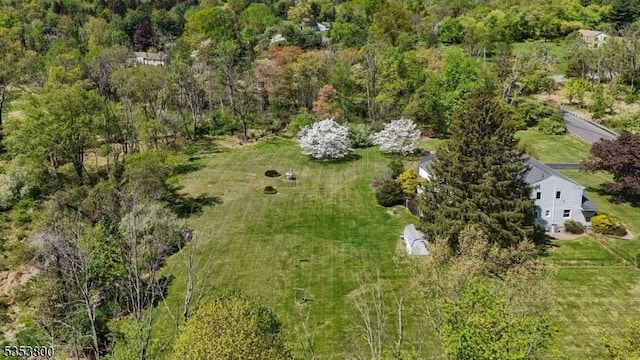 aerial overview of property's location with a heavily wooded area