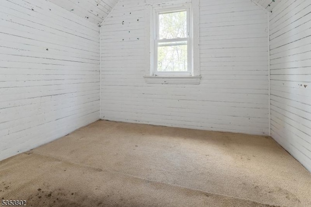 590 Valley Rd, Long Hill Twp, NJ 07933 - carpeted empty room featuring wooden walls and lofted ceiling