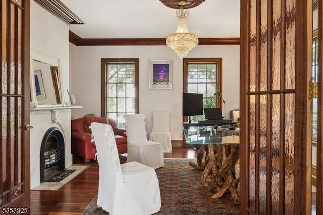 2 Perry St, Morristown Town, NJ 07960 - living area featuring a chandelier, wood finished floors, and crown molding