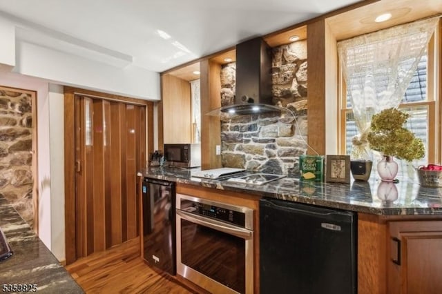 2 Perry St, Morristown Town, NJ 07960 - kitchen with beverage cooler, oven, white cooktop, dishwasher, and wall chimney exhaust hood