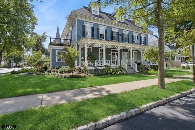 2 Perry St, Morristown Town, NJ 07960 - italianate house with covered porch, a front yard, and a balcony