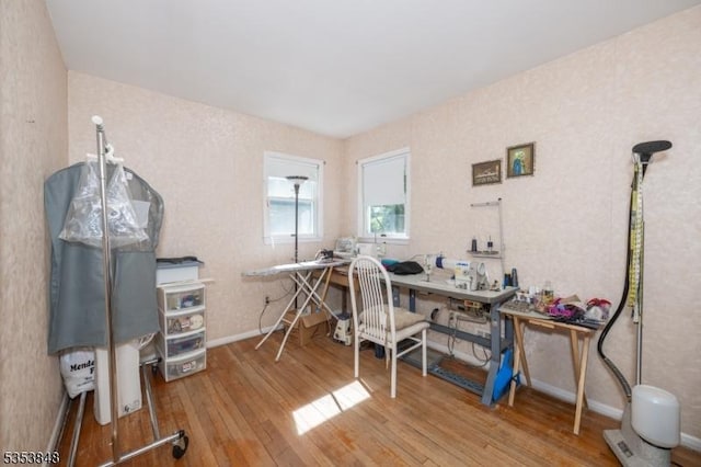 office area featuring baseboards and hardwood / wood-style flooring