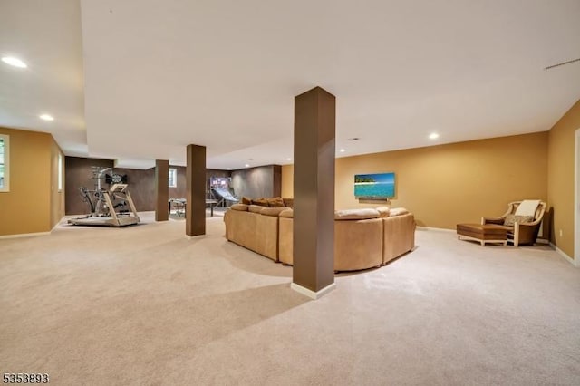 28 Arbor Rd, North Caldwell Boro, NJ 07006 - living area with carpet floors, baseboards, and recessed lighting