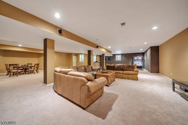 28 Arbor Rd, North Caldwell Boro, NJ 07006 - living room with light carpet, recessed lighting, and baseboards