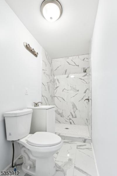 18 Ellis Ave, Irvington Twp, NJ 07111 - full bathroom featuring baseboards, toilet, a marble finish shower, and marble finish floor
