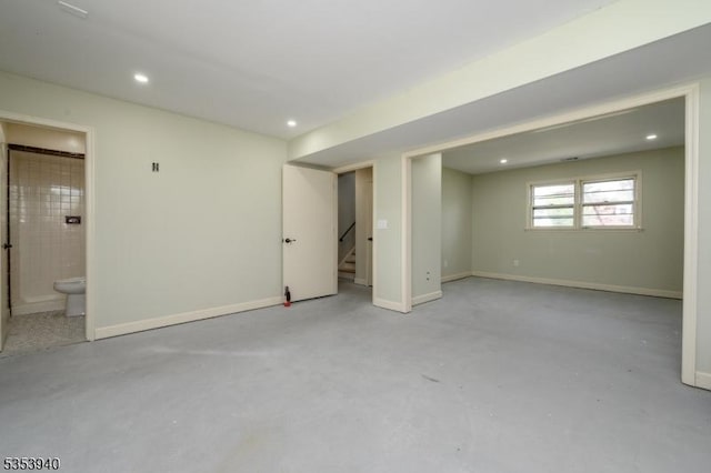 318 Sunnyside Ter, Bridgewater Twp, NJ 08807 - below grade area featuring recessed lighting, baseboards, and stairway