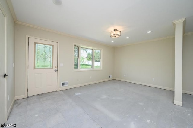 318 Sunnyside Ter, Bridgewater Twp, NJ 08807 - spare room featuring crown molding, baseboards, and visible vents