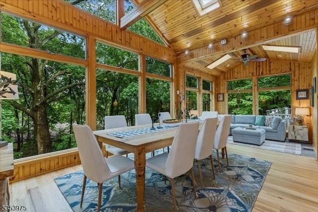 sunroom / solarium with a skylight and lofted ceiling