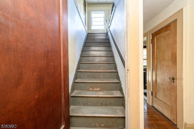 stairway with wood finished floors