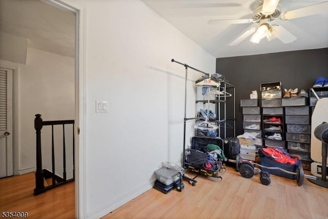 storage area featuring ceiling fan