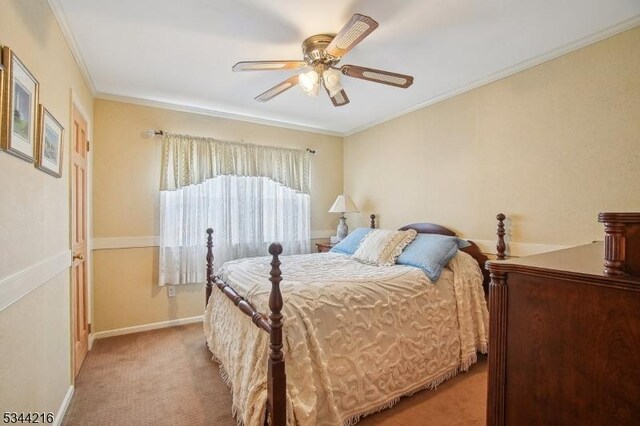 11 Mountain View Dr, Chester Twp, NJ 07930 - bedroom with baseboards, ornamental molding, a ceiling fan, and carpet floors