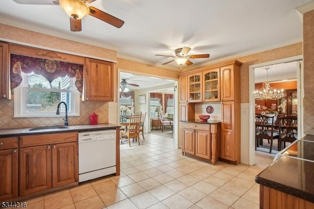 11 Mountain View Dr, Chester Twp, NJ 07930 - kitchen with a sink, dark countertops, and white dishwasher