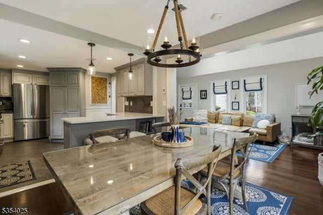 3 F Somerset Hills Ct Unit 3F, Bernardsville Boro, NJ 07924 - dining room featuring recessed lighting, a chandelier, and dark wood-style flooring