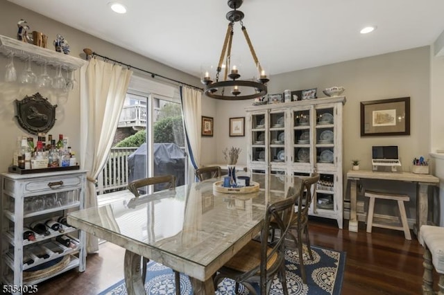 3 F Somerset Hills Ct Unit 3F, Bernardsville Boro, NJ 07924 - dining area with a chandelier, wood finished floors, and recessed lighting