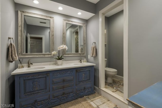 3 F Somerset Hills Ct Unit 3F, Bernardsville Boro, NJ 07924 - bathroom featuring double vanity and recessed lighting