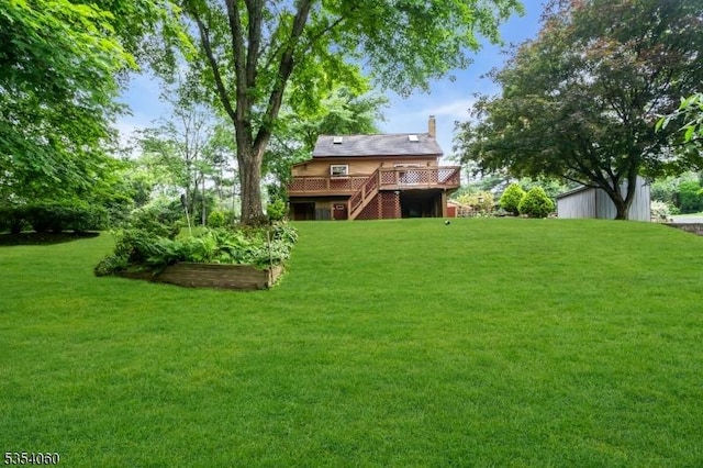 51 Meggins Rd, Rockaway Twp, NJ 07866 - view of grassy yard featuring stairway and a deck