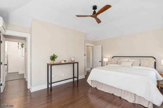 bedroom with baseboards, ceiling fan, and wood finished floors