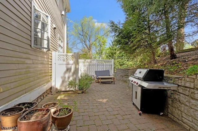 view of patio / terrace with grilling area and fence