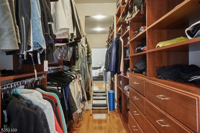 walk in closet featuring light wood finished floors