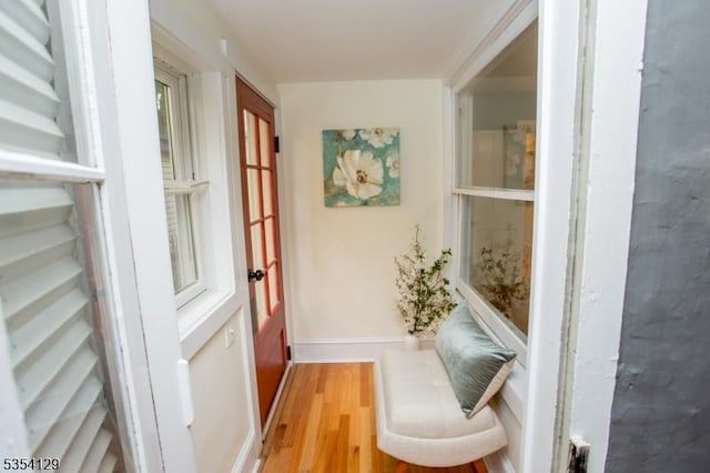 entryway featuring baseboards and wood finished floors