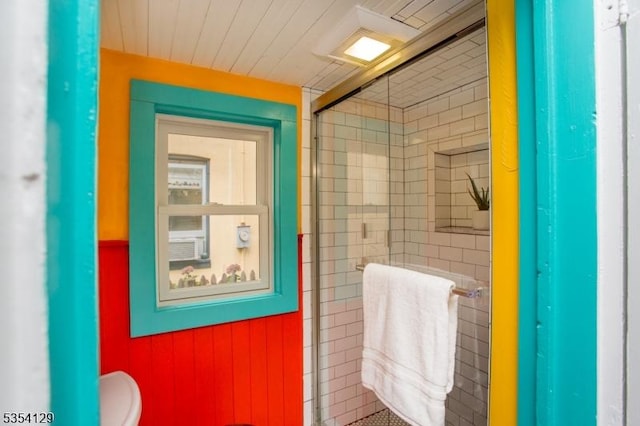 bathroom with toilet and a stall shower