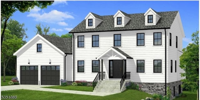 10 Castle Pl, Long Hill Twp, NJ 07933 - colonial-style house with an attached garage, a shingled roof, and a front lawn