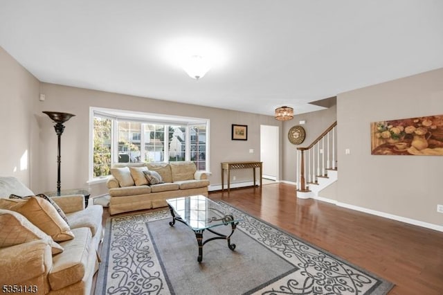 12 Toth Ct, Clifton City, NJ 07014 - living room with stairs, baseboard heating, baseboards, and wood finished floors